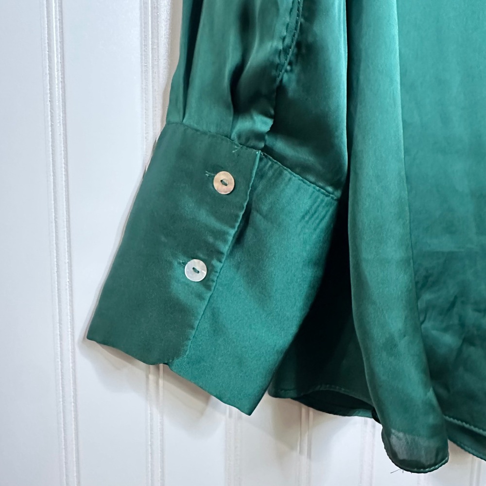 Zara Emerald Green Satin Button Down  Oversized Long Sleeve‎ Blouse Size L - Picture 6 of 8